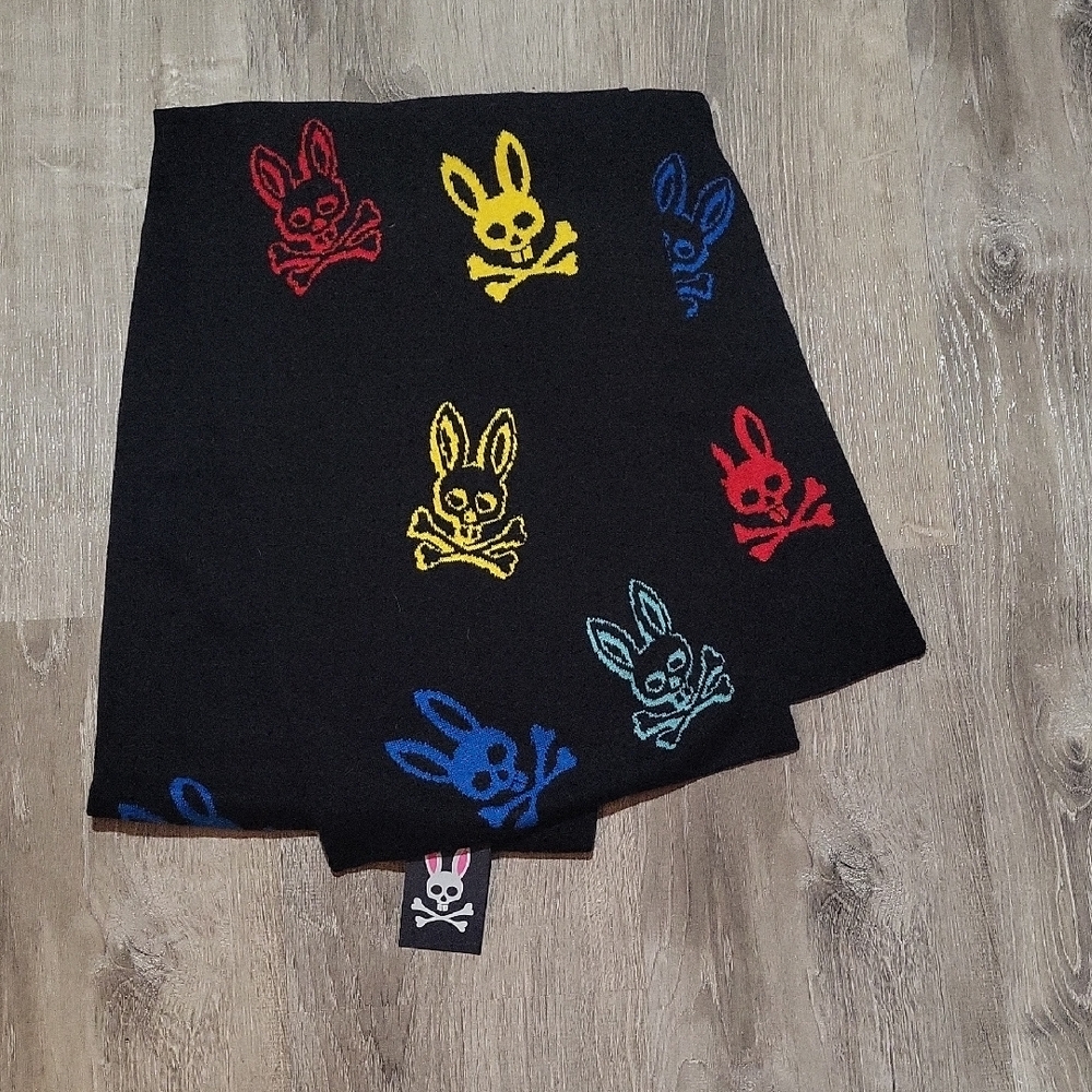 Psycho Bunny Black Scarf with Colorful Skull Bunnies